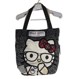Sanrio Hello Kitty Library I Love Nerds Character School Black Tote Bag USED